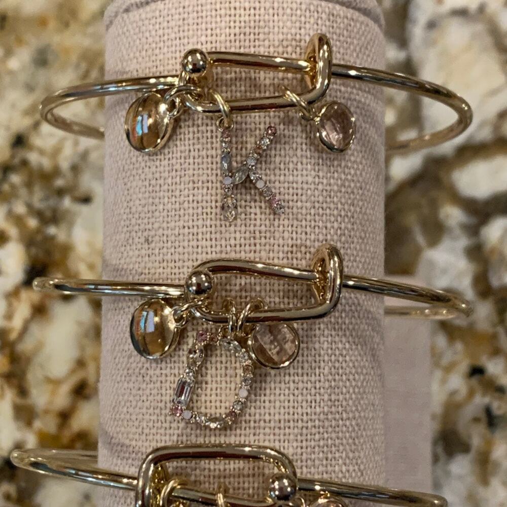 NWT LOFT Gold Tone Pave Rhinestone Initial Charm Bangle Bracelet - LETTER D - Picture 6 of 10